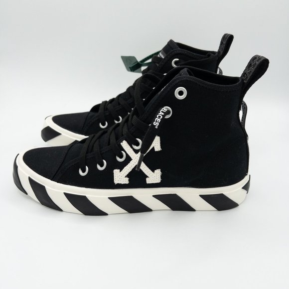Off-White Men's Arrow Striped Canvas Mid-Top Sneakers - Picture 3 of 13